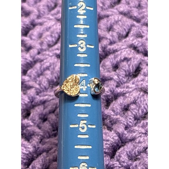 Jewelry - Silvertone Ring Size 4 Two Hearts Clear Rhinestones